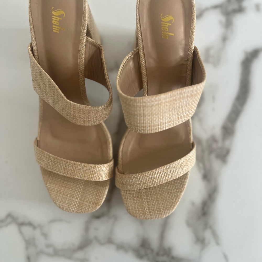 SHEIN Beige Woven Platform Block Heel Sandals - Picture 6 of 7